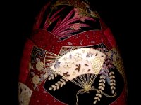 Kimono Fans Chiyogami Ukrainian Style Easter Egg Pysanky by So Jeo : Pysanky Pysanka Ukrainian Easter egg batik ukrainian easter art batik  eggshell kimono chiyogami washi origami fans cranes birds blooms gold leaf sojeo leblond artist